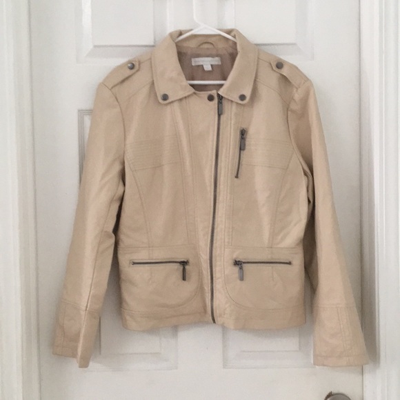 New York & Company Jackets & Coats 5 Faux Cream Colored Leather